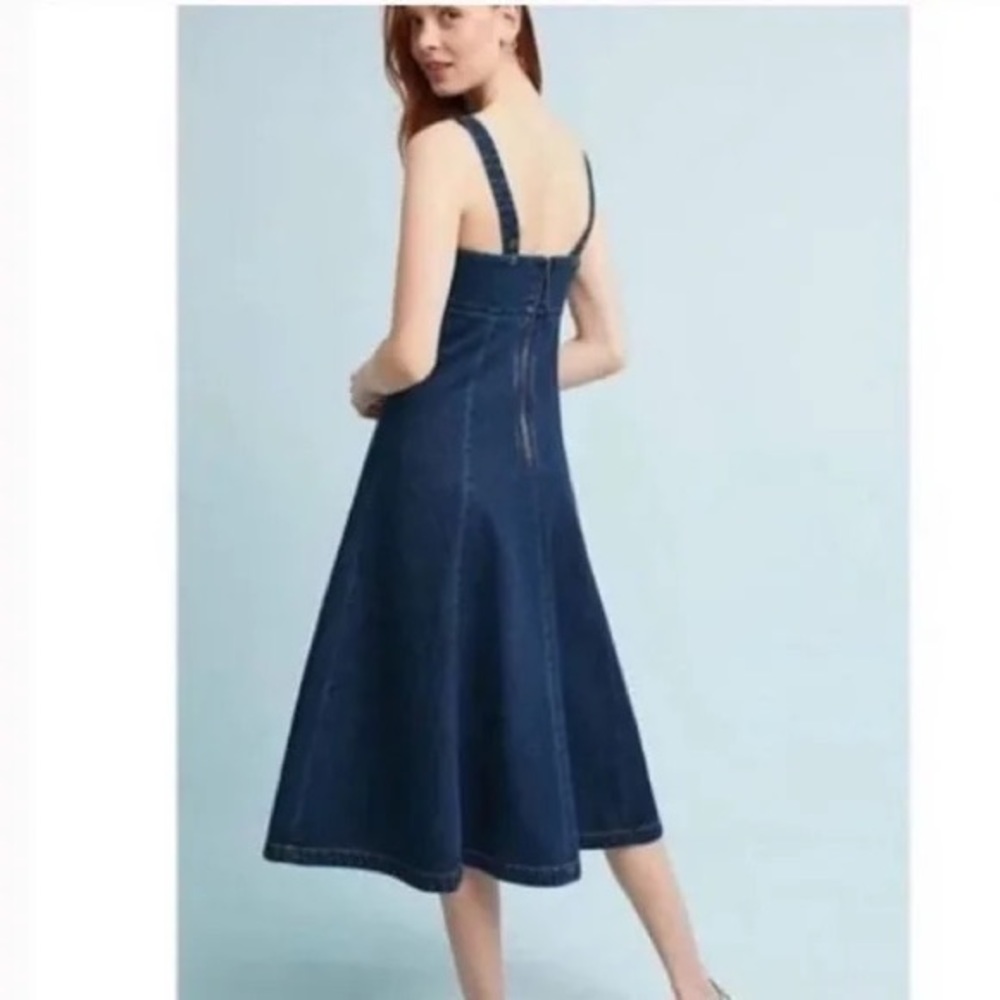 Anthropologie Dark Indigo Blue Denim Midi Dress - Picture 5 of 12
